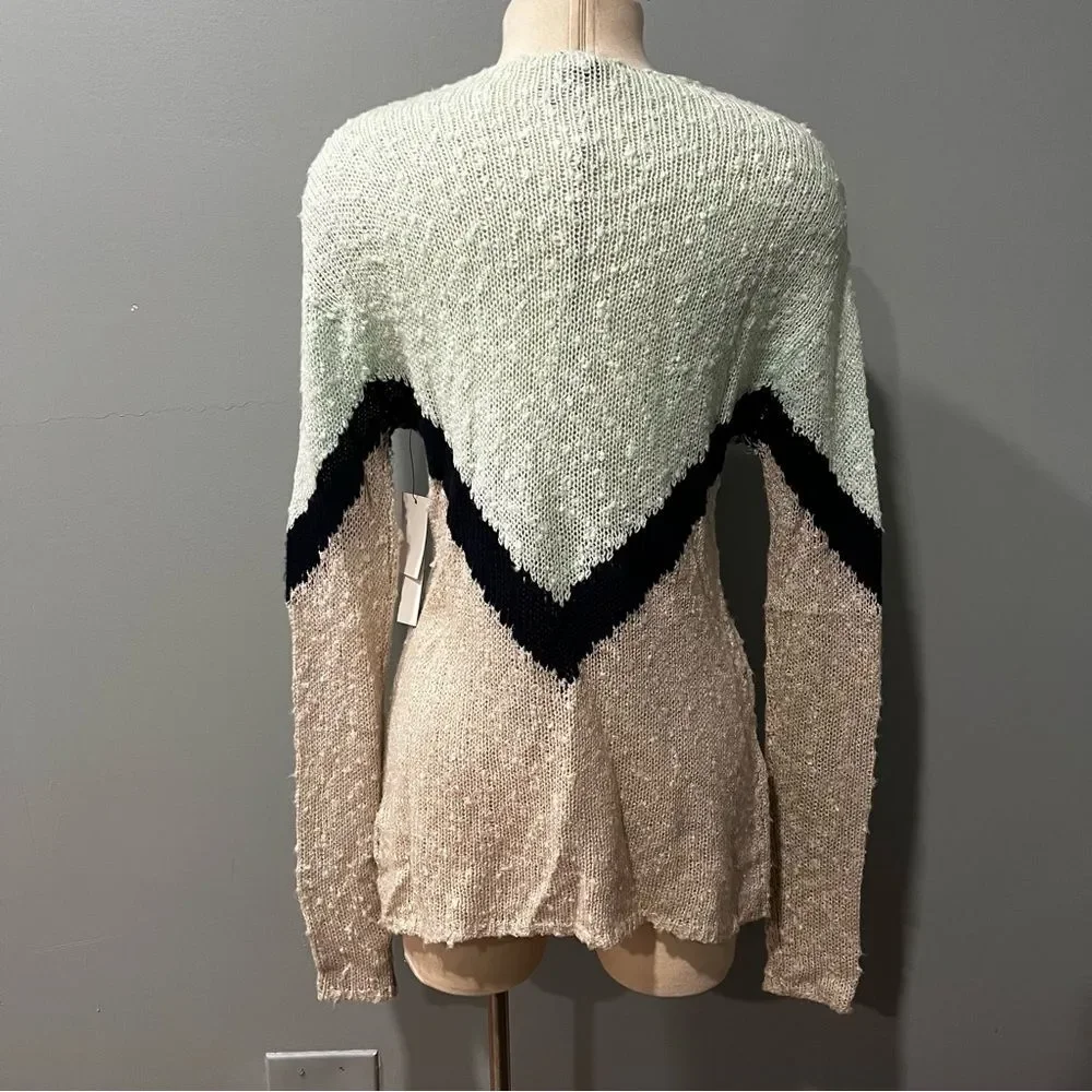 NWT Lord & Taylor Design Lab Mint Chevron Long Sleeve Lightweight Sweater Medium - Picture 5 of 8